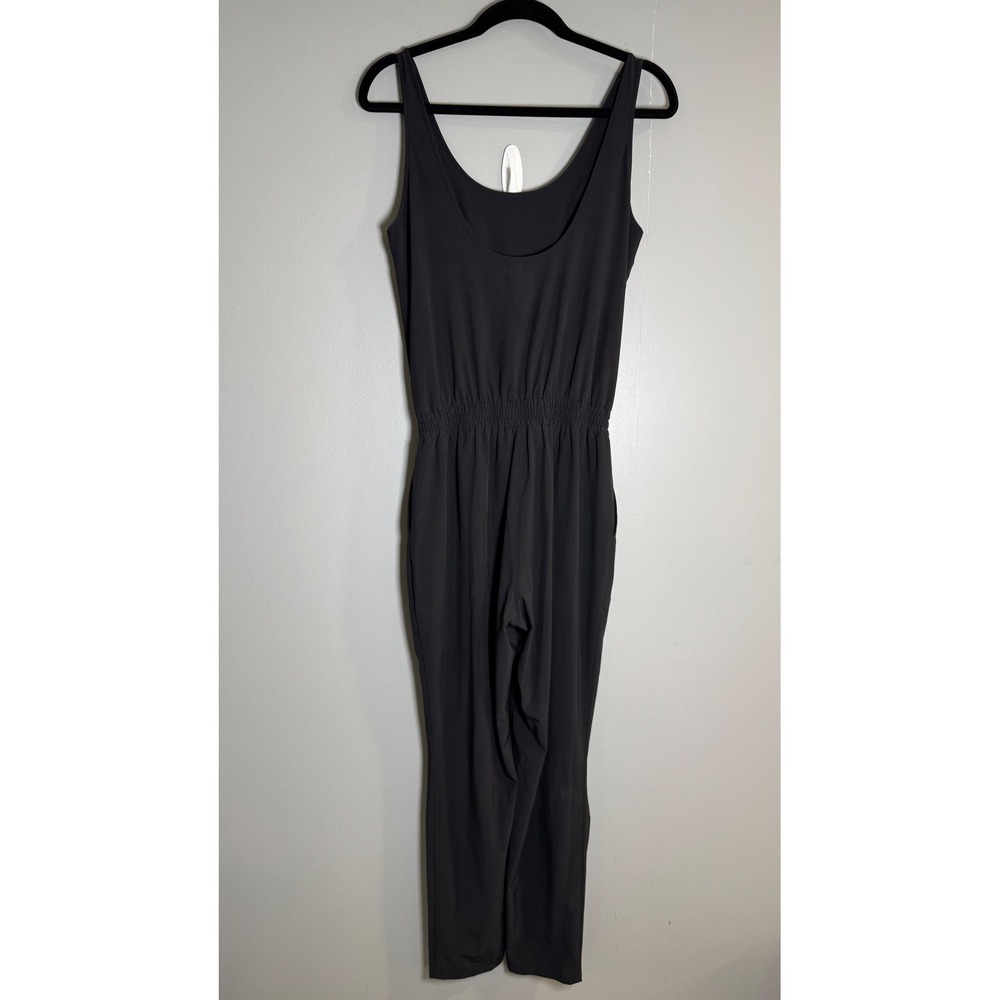 Athleta Black Sleeveless Scoop Neck Elastic Waist Tapered Leg Jumpsuit Size 4 - Picture 2 of 7